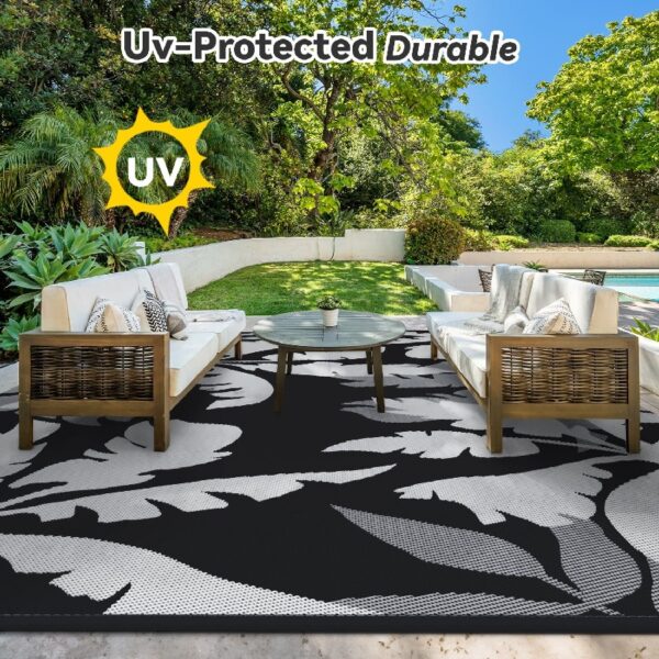 Outdoor Rug Carpet 5'x8' Waterproof Reversible Patio Rug Portable Indoor Outdoor Rug Plastic Straw Rug for Beach RV Camping Garden Picnic Deck Backyard Porch Decor Black