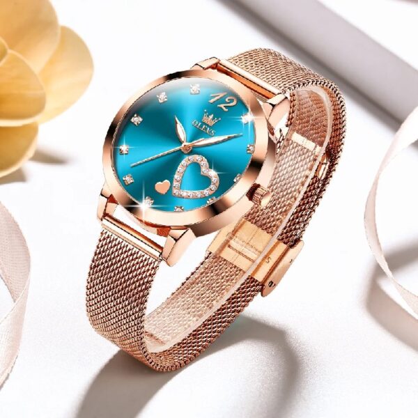 Women Watch Fashion Rose Gold Diamond Analog Quartz Female Watch for Women Luxury Dress Ladies Stainless Steel Luminous Waterproof Date Wrist Watches Green Dial