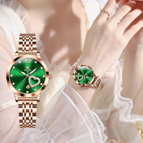 Women Watch Fashion Rose Gold Diamond Analog Quartz Female Watch for Women Luxury Dress Ladies Stainless Steel Luminous Waterproof Date Wrist Watches Green Dial