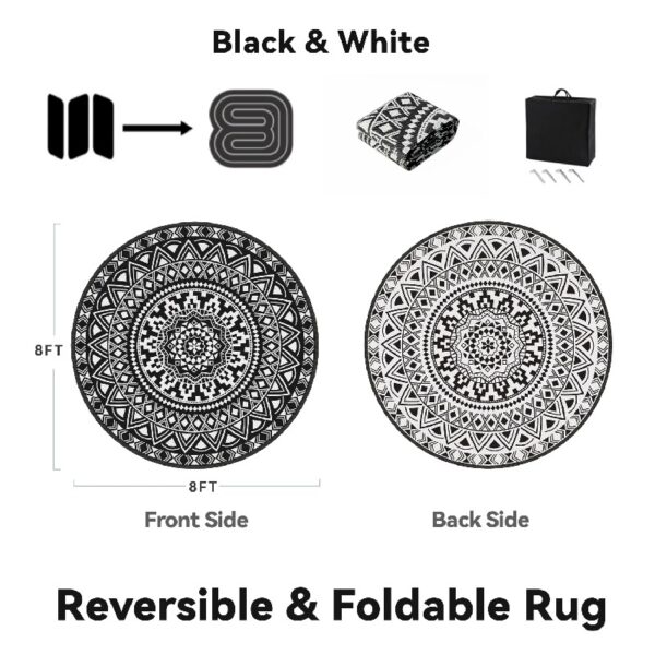 Outdoor Rugs 5' x 8' Rug, Waterproof Patio Mat, Stylish Plastic Straw Reversible Area Rug for Picnic RV Camping Porch Balcony, Black and White
