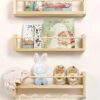 Nursery Floating Shelves for Wall Set of 3 16in, Kids Bookshelf Toy Storage Organizer Natural Wood Shelves Wall Mounted for Kids Room, Bedroom and Kitchen