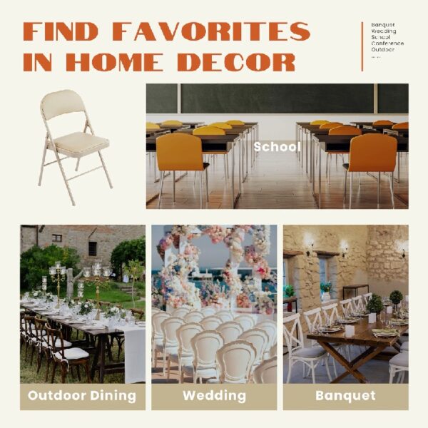 Folding Chair 2 Pack, Convenient Leather Padded Folding Chairs, Outdoor and Indoor, Khaki