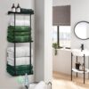 Livhil Wall Towel Rack for Rolled Towels, New Upgrade Towel Racks for Bathroom Wall Mounted, Bathroom Bar Towel Storage, Metal Bath Towel Holder for Folded Large Towel Washcloths, Black