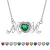 Bestyle S925 Sterling Silver Necklace for Mom Grandma Shiny CZ Heart Pendant Necklace March Created Aquamarine Birthstone Jewelry Mother's Day Gift