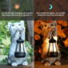 Cat Statue Garden Decor with LED Lantern for Outside -Resin patio Art Gift for lover,Cat Statues for Garden,Patio,Yard Decoration