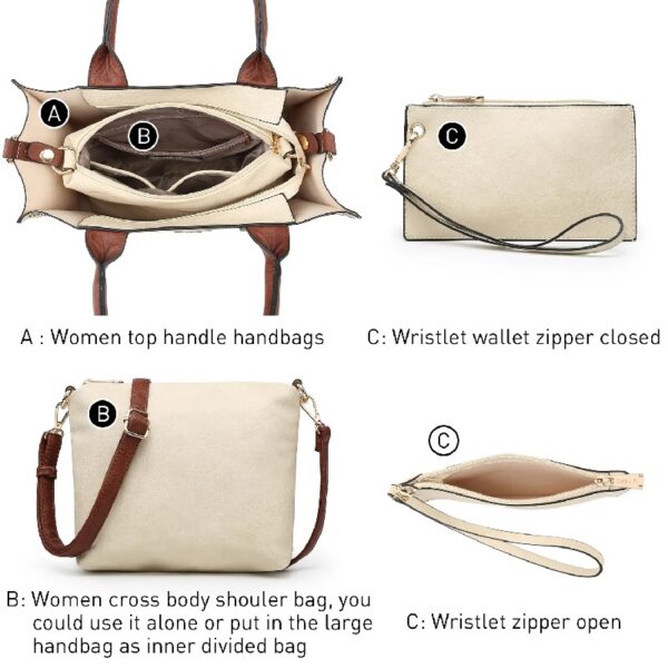 06bbe4eeab3e46698e37b32d0178840d Women's 3Pcs Purse Handbag Shoulder Bag Tote Satchel Hobo Bag Briefcase Work Bag for Ladies
