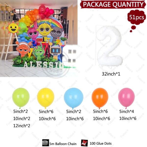 51pcs Hot Game-Incredibox Sprunki Kids Birthday Party Colorful Latex Balloon Decoration 1-9th Baby Boy Party Supplies Gifts Toys