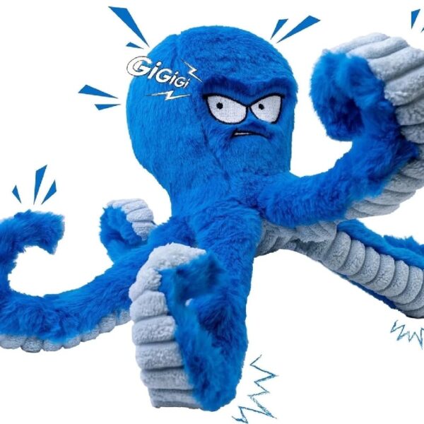 Dog Toys for Aggressive Chewers, Large Dog Toys to Keep Them Busy, Interactive Dog Toys, Squeaky Dog Toys, Tug of War Dog Toy, Crinkle Dog Toy (Blue Octopus)