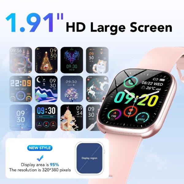 Smart Watch Fits for Android and iPhone, IP68 Waterproof Smartwatch for Women Men 100+ Sports Modes 1.91-inch Fitness Tracker, Smart Watch with Bluetooth Call(Answer/Make Calls), for Gift Black