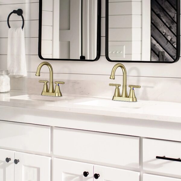 Bathroom Faucets 4 Inch Matte Black Bathroom Sink Faucet, Stainless Steel Lead-Free 2-Handle Centerset Faucet with Pop-up Drain and 2 Supply Hoses Fits 2 or 3-hole Sink