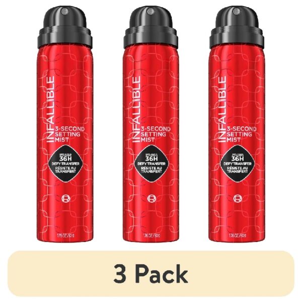(3 pack) Infallible 3- Second Setting Mist with Microfine, up to 36H Wear, Clear, 1.76 fl oz