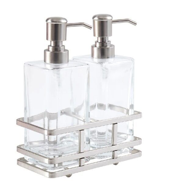 Clear Lotion Pump 2-Piece Set with Brushed Nickel Caddy