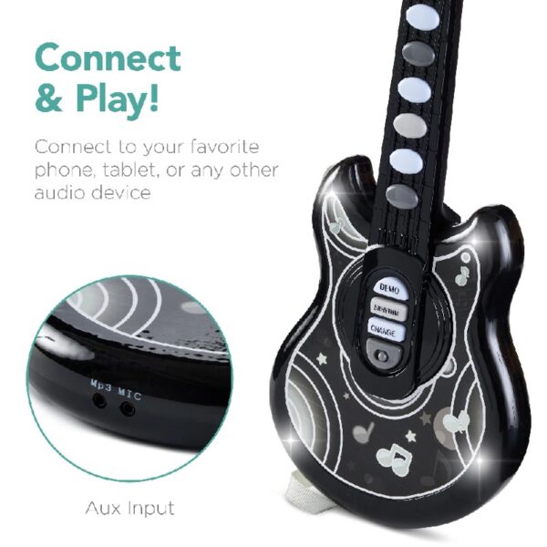 19in Kids Flash Guitar, Pretend Play Musical Instrument Toy for Toddlers w/ Mic, Stand - Navy