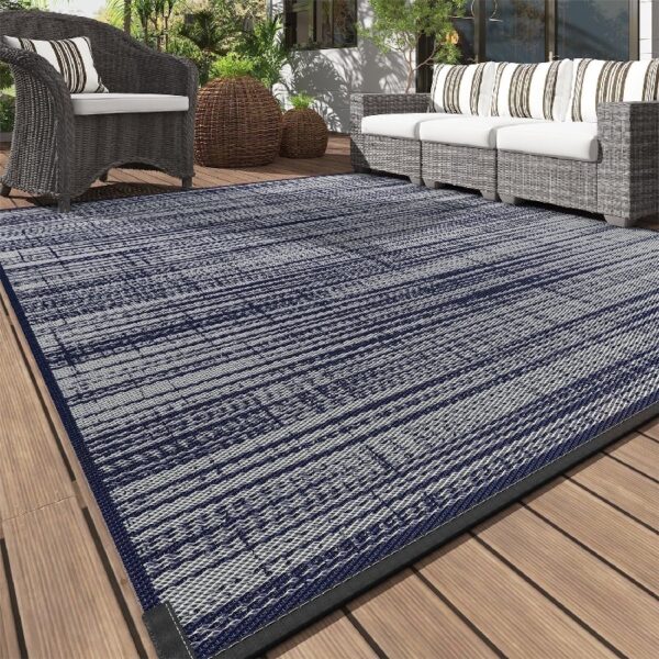 Outdoor Rug Carpet 6'x9' Waterproof Reversible Patio Rug Portable Modern Abstract Indoor Outdoor Rug Plastic Straw Rug for RV Camping Garden Picnic Deck Backyard Porch Decor Gray and White