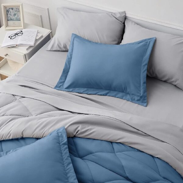 Light Purple Queen Comforter Set - 7 Pieces Reversible Queen Bed in a Bag, Queen Bed Set Light Purple and Grey with Comforters, Sheets, Pillowcases & Shams