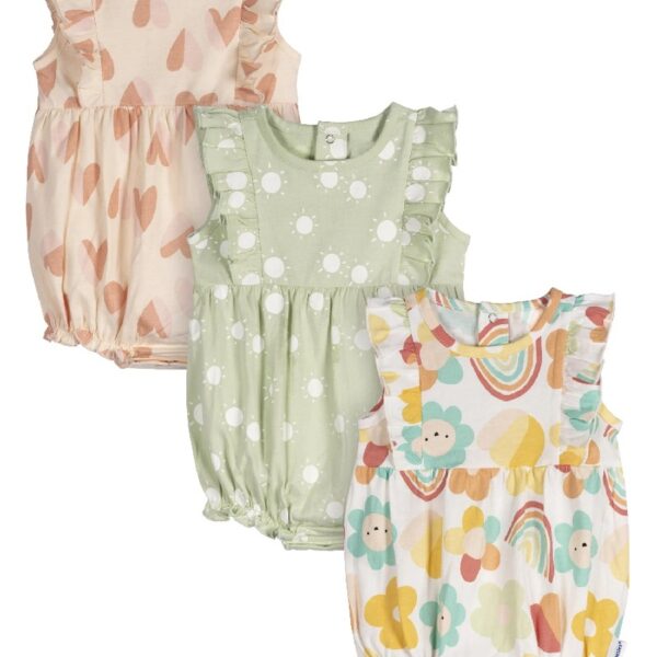 Brand Baby Girl Ruffle Sleeve Rompers, 3-Pack, Sizes, 0/3 Months - 24 Months