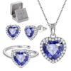 Women Heart Jewelry Set Necklace Earrings Ring 925 Sterling Silver February Birthstone Amethyst Wife Mother Birthday Valentine's Day Gift