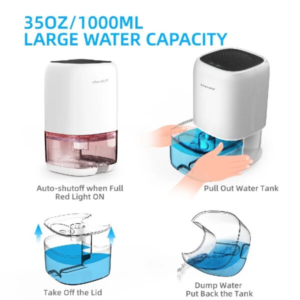 Dehumidifier Portable and Ultra Quiet with Automatic Defrosting for Home 1000ML(2200 Cubic Feet)