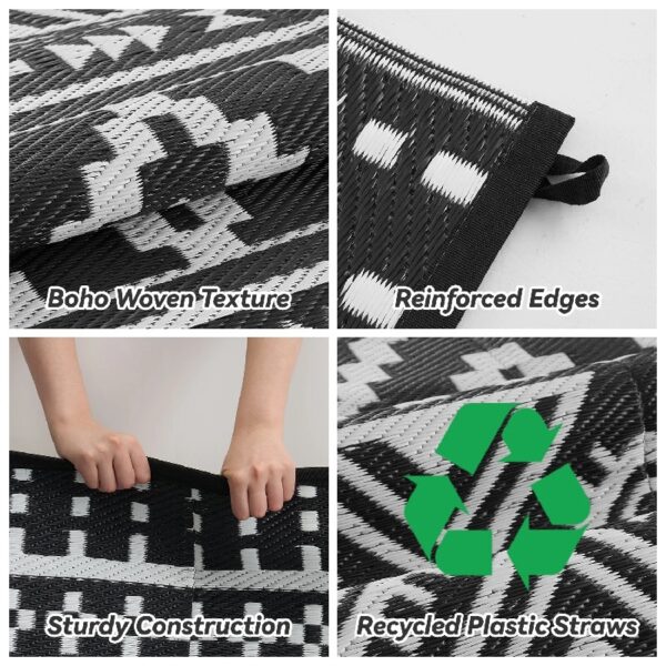 Outdoor Rug Carpet 6'x9' Waterproof Reversible Patio Rug Portable Modern Abstract Indoor Outdoor Rug Plastic Straw Rug for RV Camping Garden Picnic Deck Backyard Porch Decor Gray and White