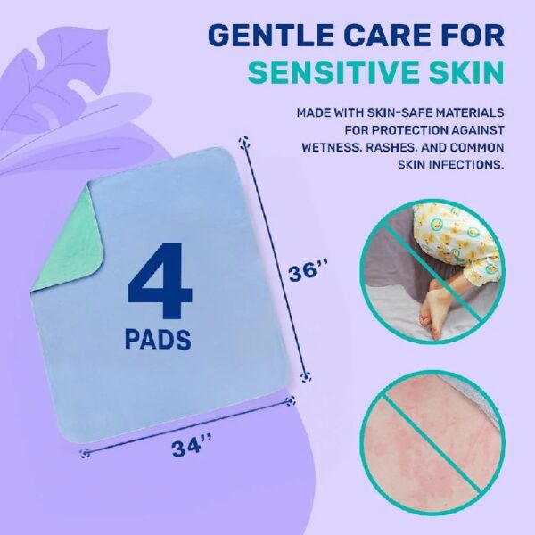 4 Pack 36” x 34” Extra Heavy Absorbency Washable Underpads, Waterproof Nursing Pads Incontinence Bed Pads, Reusable Washable Pee Pads for Dogs, Diaper Changing & Adults, Mattress Protector