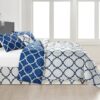 Lux Decor Collection 5 Piece Queen Down Alternative Comforter Set, Washable Duvet Bedding Set - Quatrefoil Navy