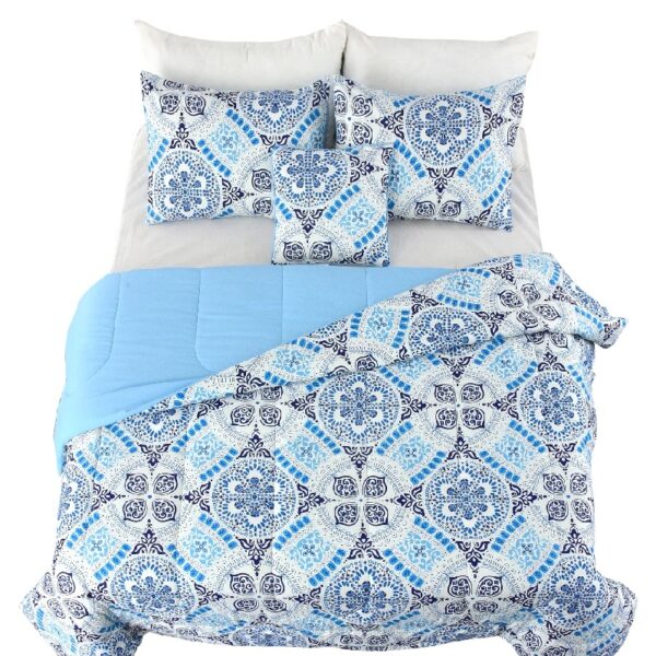 Lux Decor Collection 5 Piece Queen Down Alternative Comforter Set, Washable Duvet Bedding Set - Quatrefoil Navy