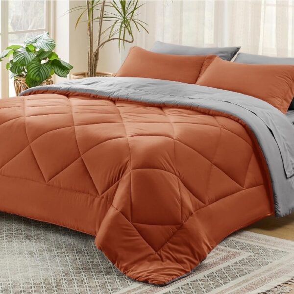 Light Purple Queen Comforter Set - 7 Pieces Reversible Queen Bed in a Bag, Queen Bed Set Light Purple and Grey with Comforters, Sheets, Pillowcases & Shams