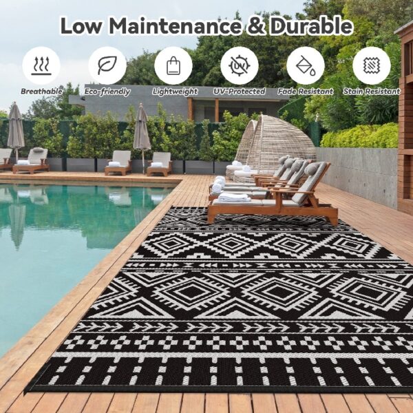Outdoor Rug Carpet 6'x9' Waterproof Reversible Patio Rug Portable Modern Abstract Indoor Outdoor Rug Plastic Straw Rug for RV Camping Garden Picnic Deck Backyard Porch Decor Gray and White