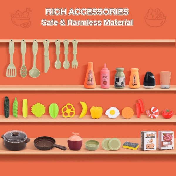 Play Kitchen Set for Kids, 2.1FT Tall Toy Play Kitchen w/ Realistic Lights Sounds Simulation Spray for Toddlers Girls Boys Gift 42Pcs - Small (Orange Red 18x8.6x24.8in)
