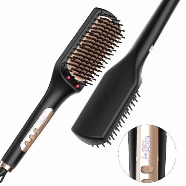 Hair Straightener Brush, Ionic Hair Straightening Brush with LED Display Screen, Plastic