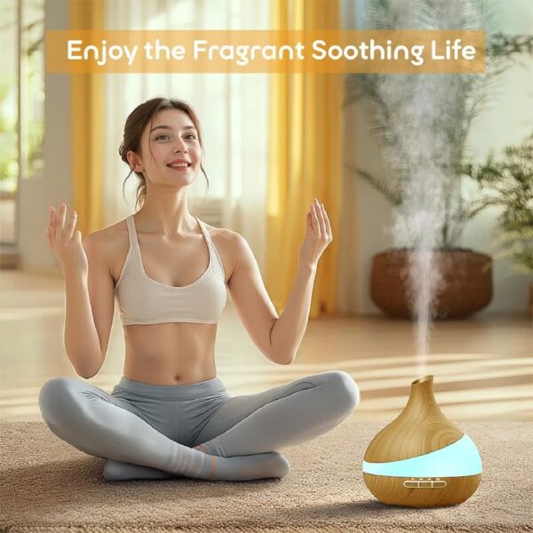 550ml Essential Oil Diffuser, Upgraded Oil Diffuser for Large Room, Cool Mist Humidifier Air Diffuser with Remote Control 4 Timer Setting 14 Color Lights Waterless Auto Shut-Off