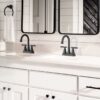 Bathroom Faucets 4 Inch Matte Black Bathroom Sink Faucet, Stainless Steel Lead-Free 2-Handle Centerset Faucet with Pop-up Drain and 2 Supply Hoses Fits 2 or 3-hole Sink