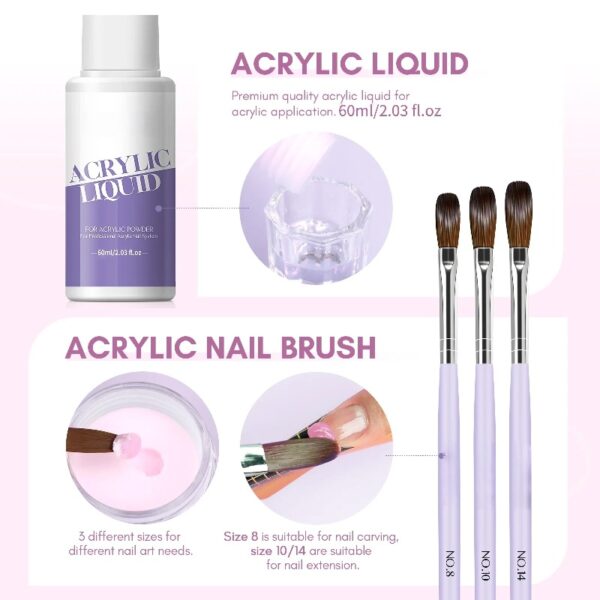 Acrylic Nail Kit Complete Set with Drill - White/Pink/Clear Acrylic Powder and Acrylic Liquid Set with Acrylic Nail Brush, Electric Nail Drill, Acid-Free Primer and Top Coat with Everything