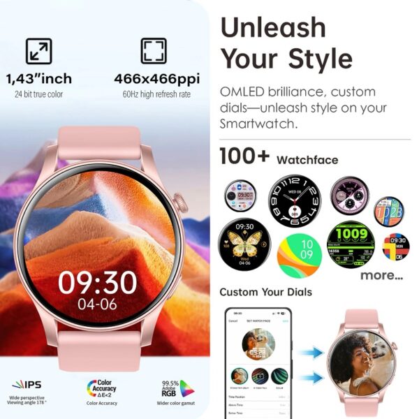 Smart Watch for Android and iPhone,  Answer/Make Call Smartwatch for Men Women Waterproof, 100+ Sport Modes, Fitness Activity Tracker, Pink