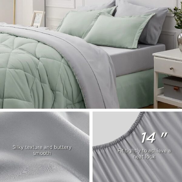 Light Purple Queen Comforter Set - 7 Pieces Reversible Queen Bed in a Bag, Queen Bed Set Light Purple and Grey with Comforters, Sheets, Pillowcases & Shams