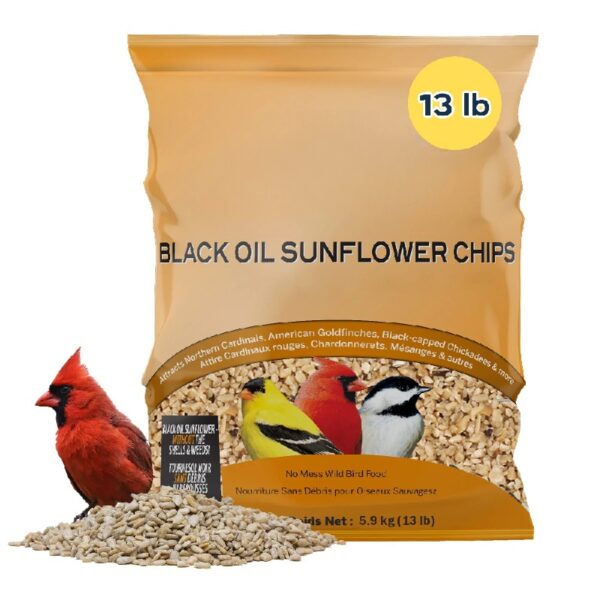 Wild Bird Food Black Oil Sunflower Chips, 13 Pounds - for Northern Cardinals, American Goldfinches and Black-Capped Chickadees - Ideal for Outside Feeders