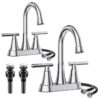 Bathroom Faucets 4 Inch Matte Black Bathroom Sink Faucet, Stainless Steel Lead-Free 2-Handle Centerset Faucet with Pop-up Drain and 2 Supply Hoses Fits 2 or 3-hole Sink