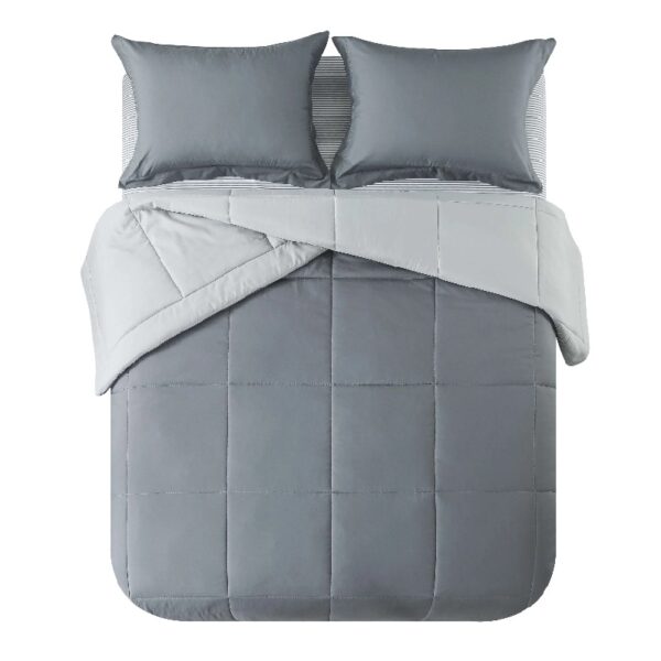 7 Piece Reversible Bed in a Bag Comforter Set with Sheets, Black, Queen