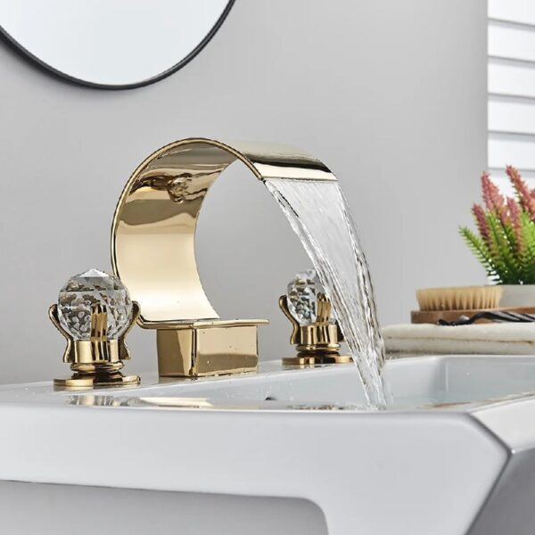 Widespread Bathroom Basin Faucet Crystal Handle Sink Mixer Tap Chrome Finish