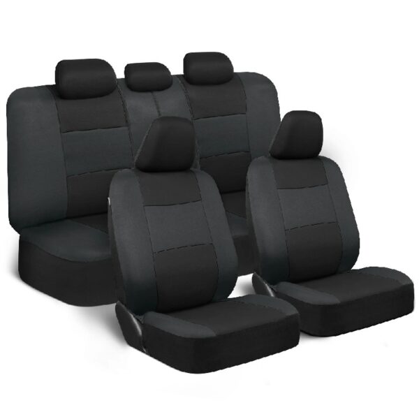 PolyPro Car Seat Covers Full Set in Charcoal on Black – Front and Rear Split Bench for Cars, Easy to Install Cover Set, Accessories Auto Trucks Van SUV