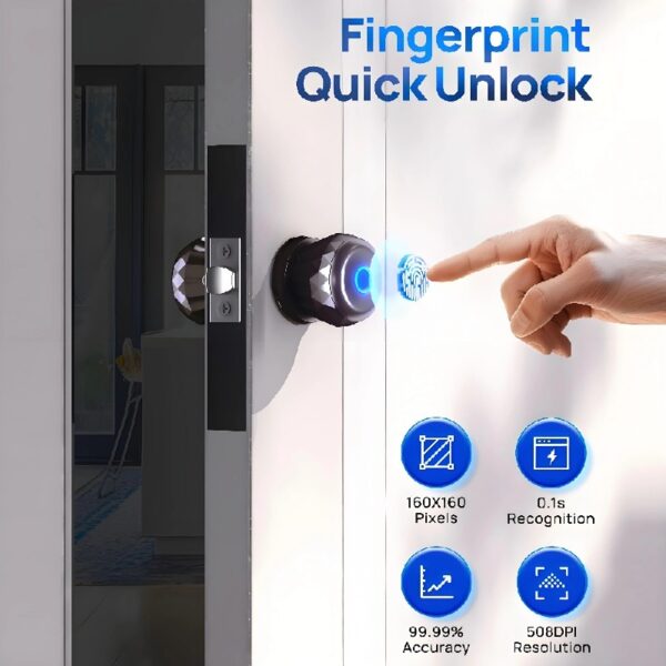 Smart Door Knob, Keyless Smart Door Lock Smart Deadbolt with App Control & Fingerprint & 2 Keys,Electronic Door Lock for Home, Apartment, Office,Bronze