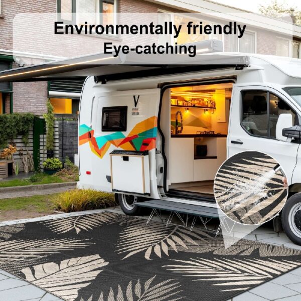 6'x9' Outdoor Rugs Patio Waterproof Outside Mat Reversible Plastic Camping Carpet,Black & Brown