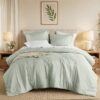 Full/Queen Comforter Sets, Reversible 3 Piece Extra Soft Bedding Set, Chambray Print Sage Green Comforter Bed Set with Pillow Shams