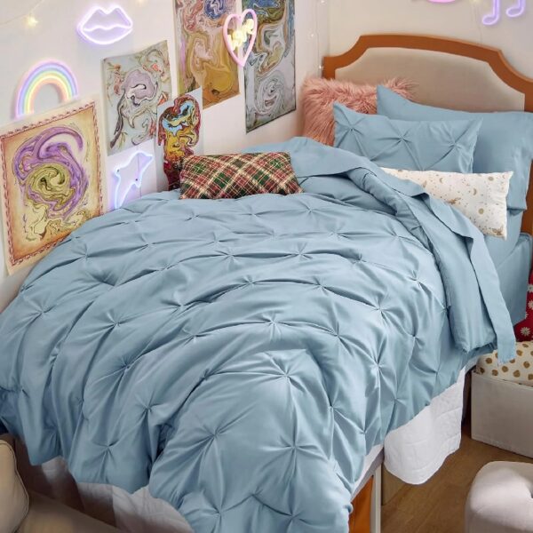 Dorm Bedding Twin Comforter Set - 5 Pieces Pintuck Bed in A Bag with Comforters, Sheets, Pillowcases & Shams
