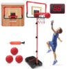 2-in-1 Kid Basketball Hoop with LED Lights & Scoreboard & 3 Balls, Toddler Basketball Hoop Adjustable Height 5.1ft-6.2ft, Basketball Toy Gifts for Boys & Girls