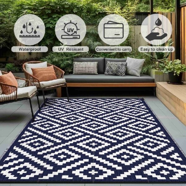 6'x 9' Outdoor Rug Plastic Waterproof Outside Foldable Mat UV Resistant Patio RV Deck Carpet,Black Brown