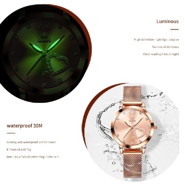 Women Watch Fashion Rose Gold Diamond Analog Quartz Female Watch for Women Luxury Dress Ladies Stainless Steel Luminous Waterproof Date Wrist Watches Green Dial