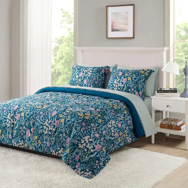 7 Piece Reversible Bed in a Bag Comforter Set with Sheets, Black, Queen