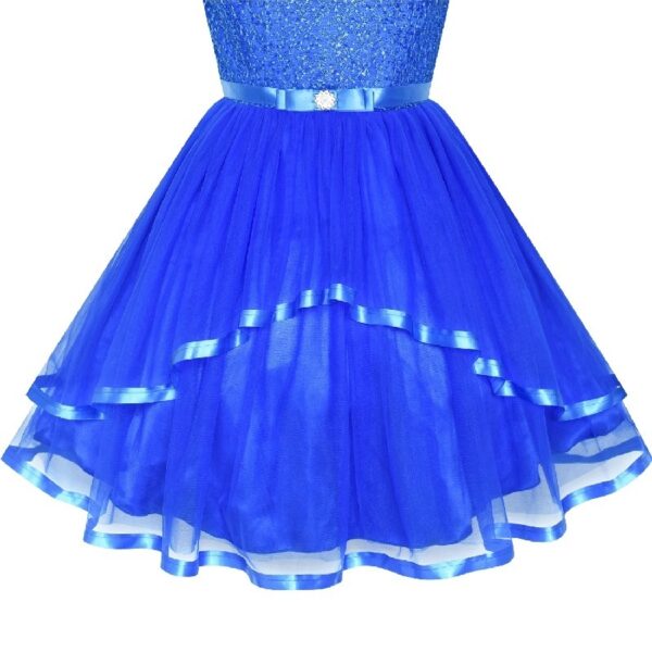 Flower Girls Dress Blue Belted Wedding Party Bridesmaid 12