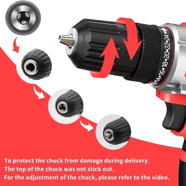 21V Cordless Drill Set, Electric Power Drill 34Pcs with 3/8 Inch Keyless Chuck, 25+3 Clutch Compact Driver Drill with Work Light, Max torque 45Nm, 2-Variable Speed & Battery and Fast Charger